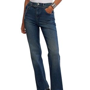 8. We The Free Blue Belted Flared Jeans